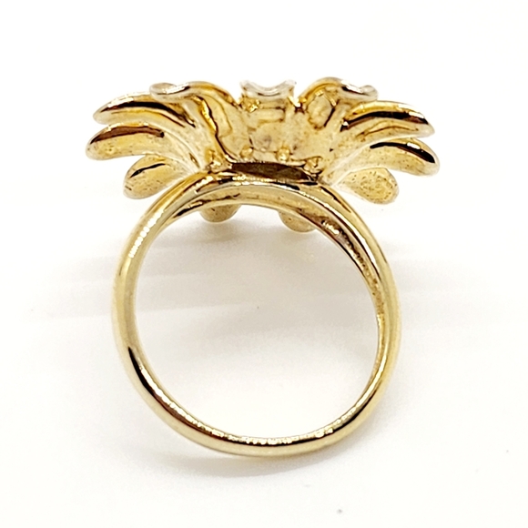 Sterling Silver Gold Vermeil Crystal Flower Ring - Picture 2 of 5